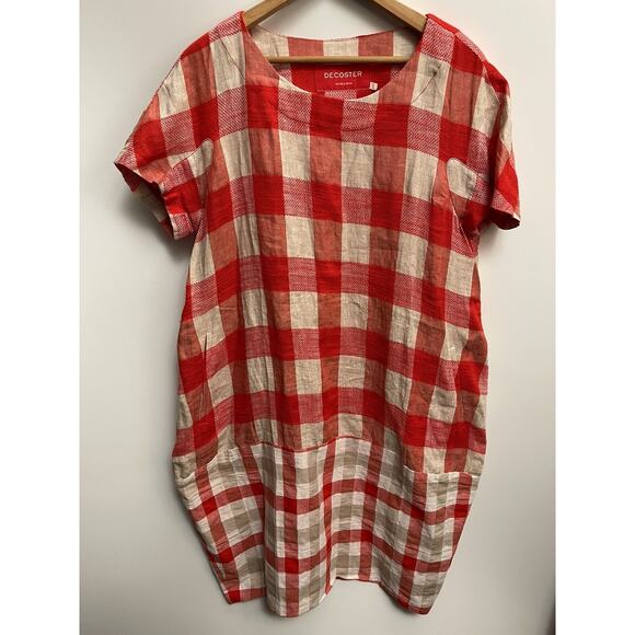 DeCoster Linen Cotton Dress Plaid Red And White Size L NWOT - Picture 2 of 7